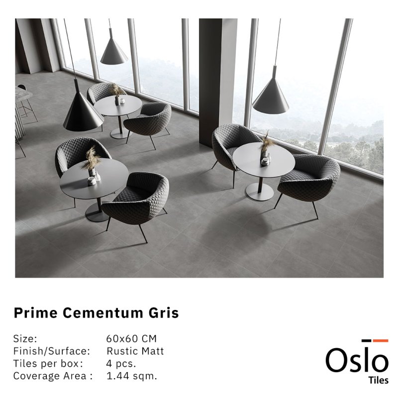 OSLO Tiles - กระเบื้องพอร์ซเลน  Prime Cementum Gris สีเทา 60x60 ผิวด้าน