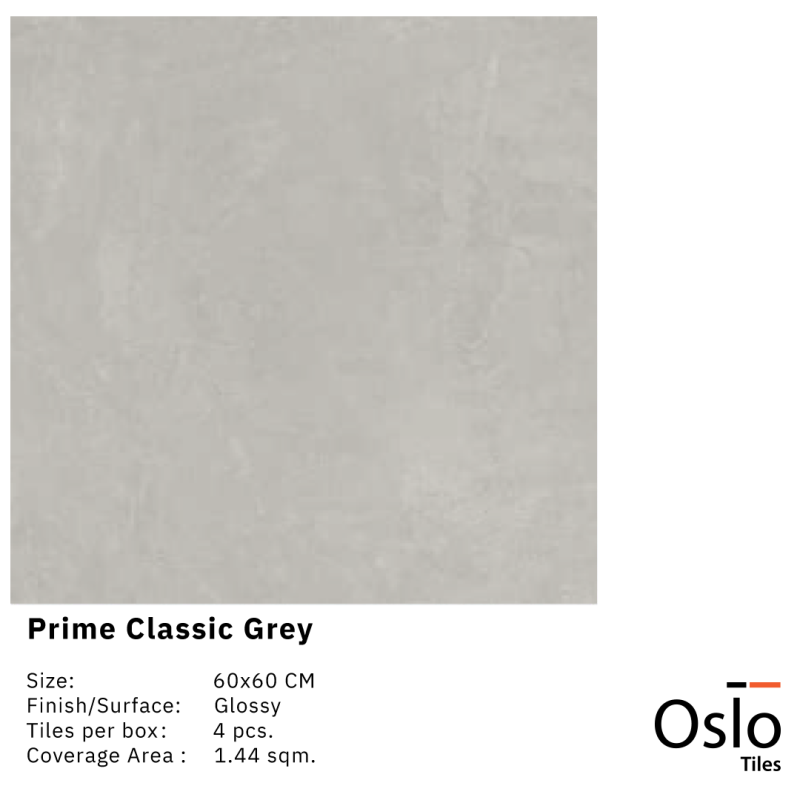 OSLO Tiles - กระเบื้องพอร์ซเลน  Prime Classic Grey สีเทา 60x60 ผิวเงา