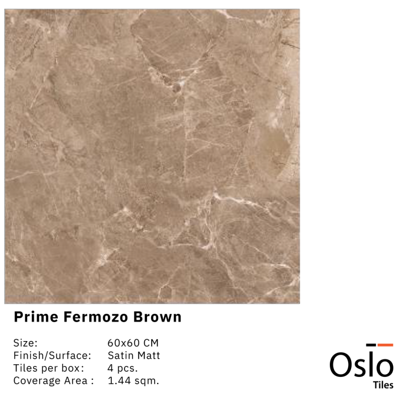 OSLO Tiles - Porcelain Tile - Prime Fermozo Brown - brown marble Design 60x60 Satin Matt Finish