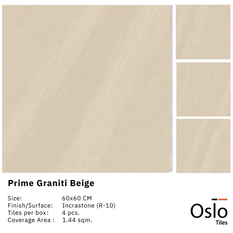 OSLO Tiles - กระเบื้องพอร์ซเลน Prime Graniti Beige ลายหินสีเบจ 60x60 ผิวหยาบ Incrastone (R10)