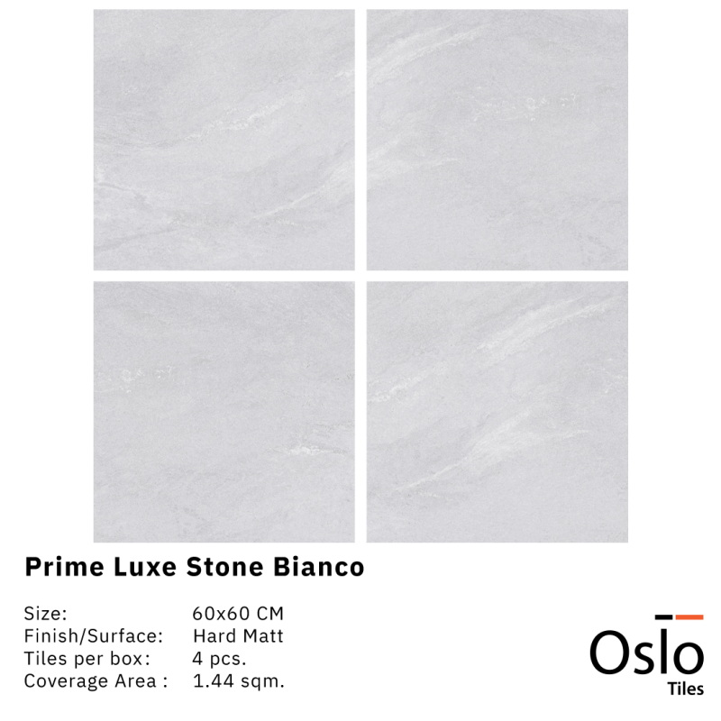 OSLO Tiles - กระเบื้องพอร์ซเลน Prime Luxe Stone Bianco ลายหินสีเทา 60x60 ผิวด้าน