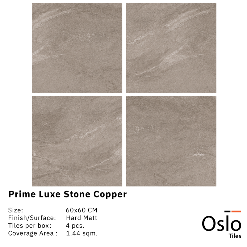 OSLO Tiles - กระเบื้องพอร์ซเลน Prime Luxe Stone Copper ลายหินสีน้ำตาลอ่อน 60x60 ผิวด้าน