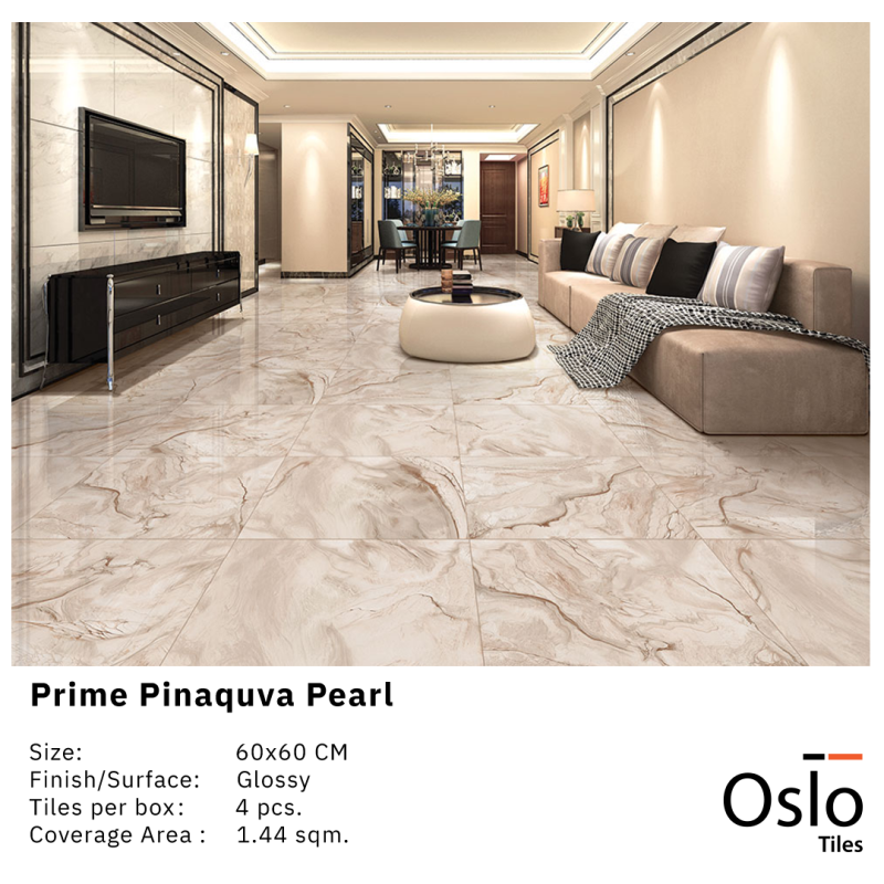 OSLO Tiles - Porcelain Tile - Prime Pinaquva Pearl - Light Brown Color 60x60 Glossy Finish