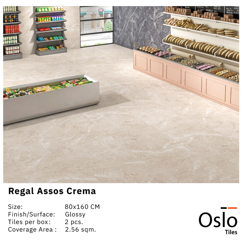 OSLO Tiles - กระเบื้องพอร์ซเลน Regal Assos Crema สีครีม 80x160 ผิวเงา