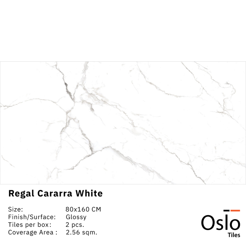 OSLO Tiles - กระเบื้องพอร์ซเลน Regal Cararra White สีขาว 80x160 ผิวเงา