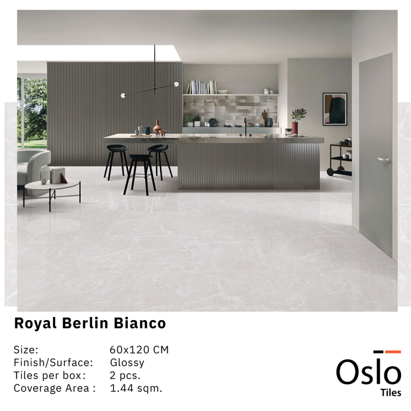 OSLO Tiles - กระเบื้องพอร์ซเลน Royal Berlin Bianco สีเทา 60x120 ผิวเงา