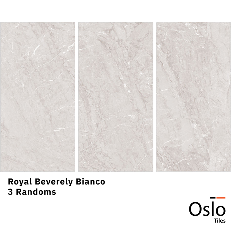 OSLO Tiles - Porcelain Tile - Royal Beverely Bianco - Grey marble design 60x120 Glossy Finish