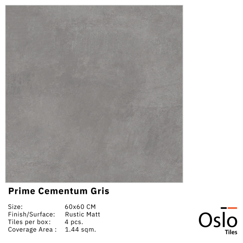 OSLO Tiles - กระเบื้องพอร์ซเลน Prime Cementum Gris ลายหินสีเทา 60x60 ผิวด้าน