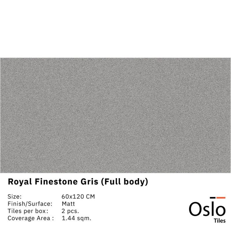 OSLO Tiles - กระเบื้องพอร์ซเลน Royal Finestone Gris สีเทา 60x120 ผิวด้าน (Full body)