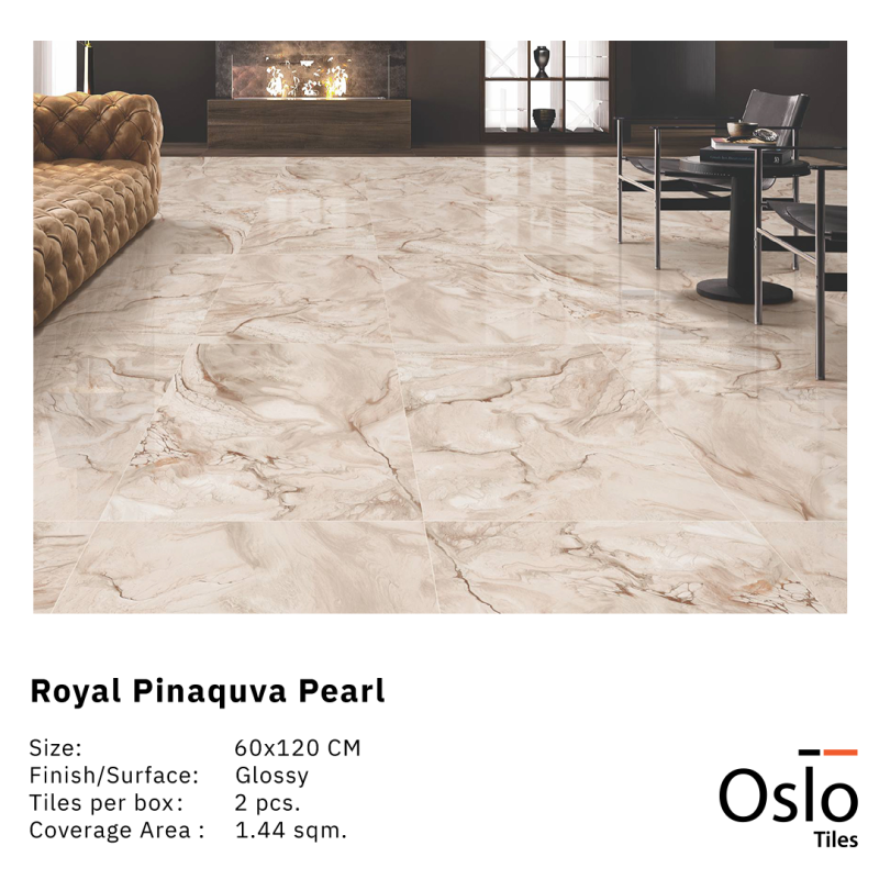 OSLO Tiles - กระเบื้องพอร์ซเลน Royal Pinaquva Pearl ลายหินสีน้ำตาลอ่อน 60x120 ผิวด้าน