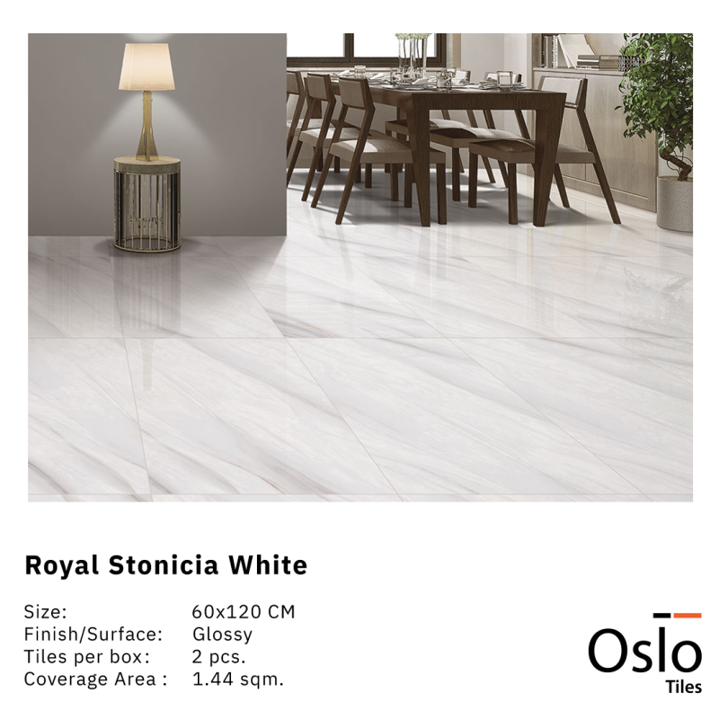 OSLO Tiles - กระเบื้องพอร์ซเลน Royal Stonicia White ลายหินสีเทา 60x120 ผิวเงา